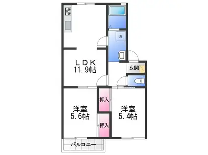 パークサイド木下A(2LDK/2階)の間取り写真