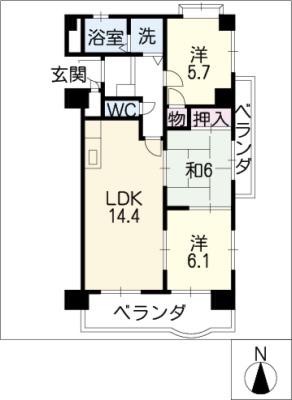 コスモII(3LDK/7階)の間取り写真