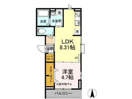 アンリジェール(1LDK/2階)の間取り写真