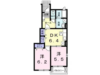 シャン・ド・フルール A(2DK/1階)の間取り写真