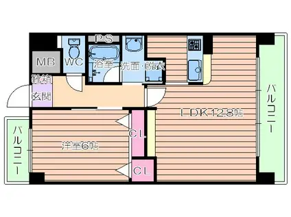 トラストコート西天満(1LDK/2階)の間取り写真