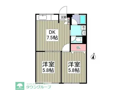 風見鶏グランドハイツⅠ(2DK/1階)の間取り写真