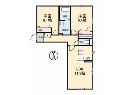 ヴィラ市久(2LDK/1階)の間取り写真