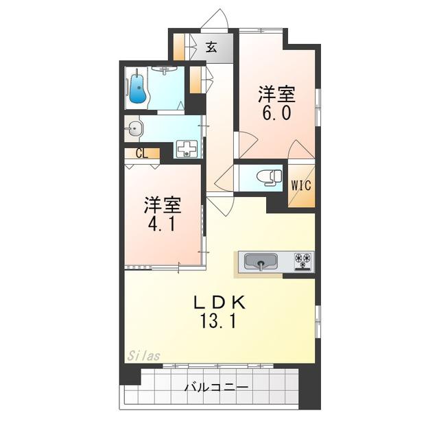 SOPHIA COURT宿院(2LDK/6階)の間取り写真