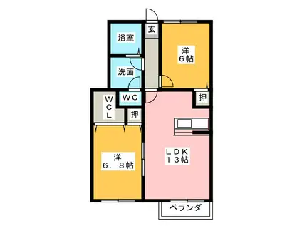 クレセント北郷B棟(2LDK/1階)の間取り写真