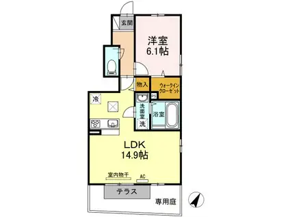 フェリスコート B棟(1LDK/1階)の間取り写真