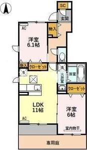 アンプティシャトン(2LDK/1階)の間取り写真