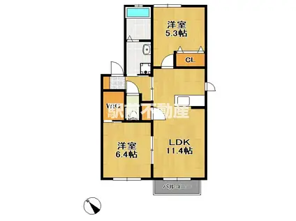 レゾネイト白川(2LDK/2階)の間取り写真