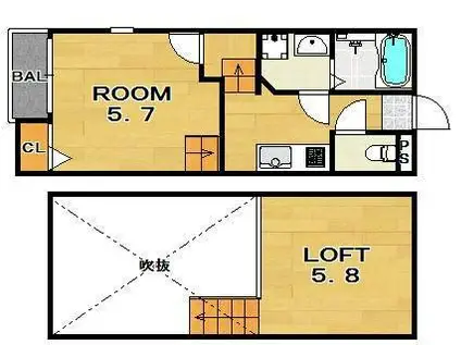 クレオ箱崎宮前壱番館(1K/2階)の間取り写真