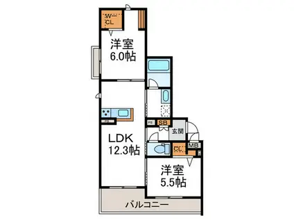 シャーメゾングレイス(2LDK/2階)の間取り写真