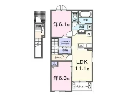 サンシャイン松崎II(2LDK/2階)の間取り写真
