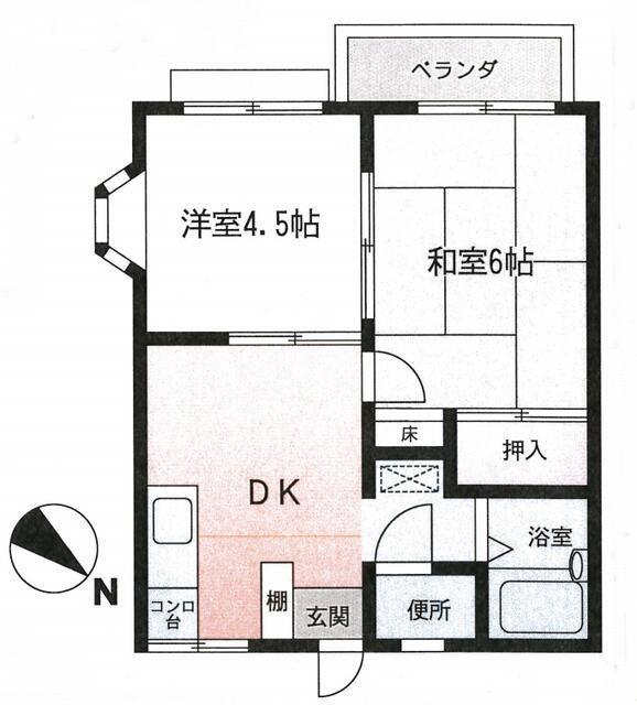 ヒルズつきみ野(2DK/2階)の間取り写真