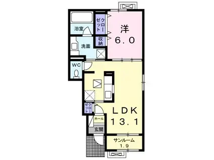 チェリー・ブロッサムR I(1LDK/1階)の間取り写真