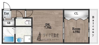 GRADITO花園(1DK/2階)の間取り写真
