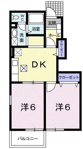 エーデルハイムA(2DK/1階)の間取り写真
