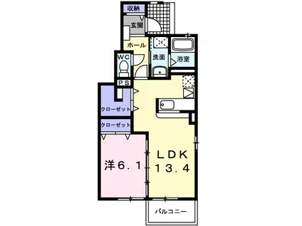 イオラニ23 C(1LDK/1階)の間取り写真