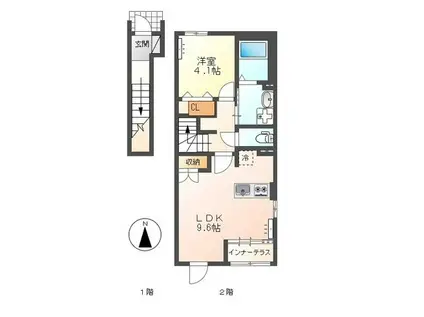 クイーンヤード長束(2DK/1階)の間取り写真