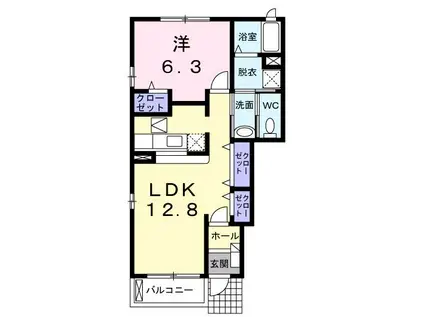 エスポワールヒルA(1LDK/1階)の間取り写真