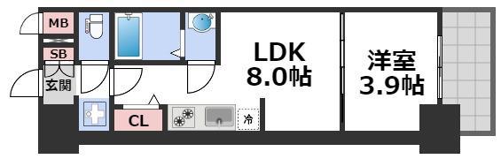 プレサンス堺筋本町エグゼブラン(1LDK/15階)の間取り写真