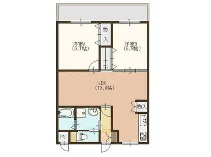 ファミール守山(2LDK/3階)の間取り写真