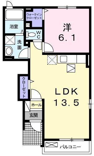ガーデンヒルズB(1LDK/1階)の間取り写真
