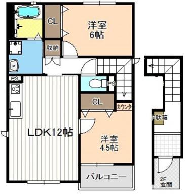 ディアコートKVIS(2LDK/2階)の間取り写真