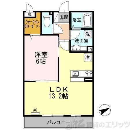 シャルムB(1LDK/1階)の間取り写真
