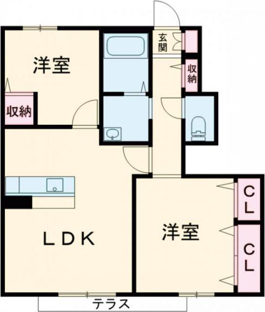 MAST COURT加古川南E棟(2LDK/1階)の間取り写真