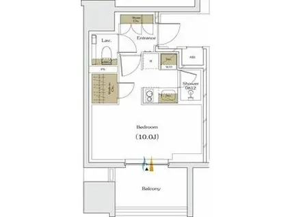 ザ・パークハビオ谷町六丁目クロス(ワンルーム/10階)の間取り写真