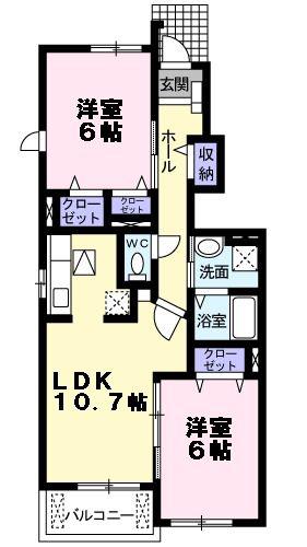 ガーデンベルA(2LDK/1階)の間取り写真