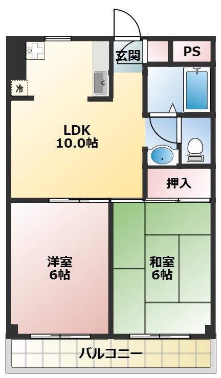 ウィングシティ立花(2LDK/3階)の間取り写真