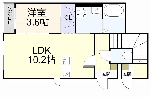 LILA城野(1LDK/2階)の間取り写真