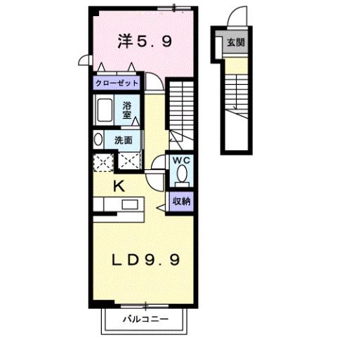 シャン・ミリューIIC(1LDK/2階)の間取り写真