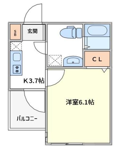 WITH PLACEさがみ野(1K/2階)の間取り写真