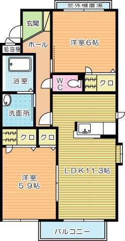シャーメゾンJ・KA棟(2LDK/3階)の間取り写真