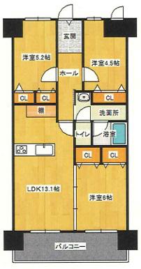 加古川グリーンシティーD棟(3LDK/7階)の間取り写真