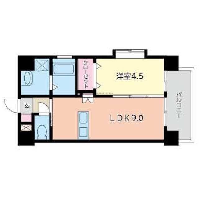 サンハイツ中洲通(1LDK/7階)の間取り写真