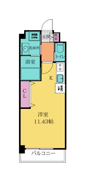 ERUZAGLANZ黄金(ワンルーム/13階)の間取り写真