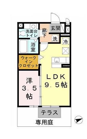 ローズガーデン(1LDK/1階)の間取り写真