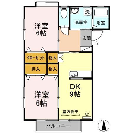 ラフィーネ C棟(2DK/1階)の間取り写真