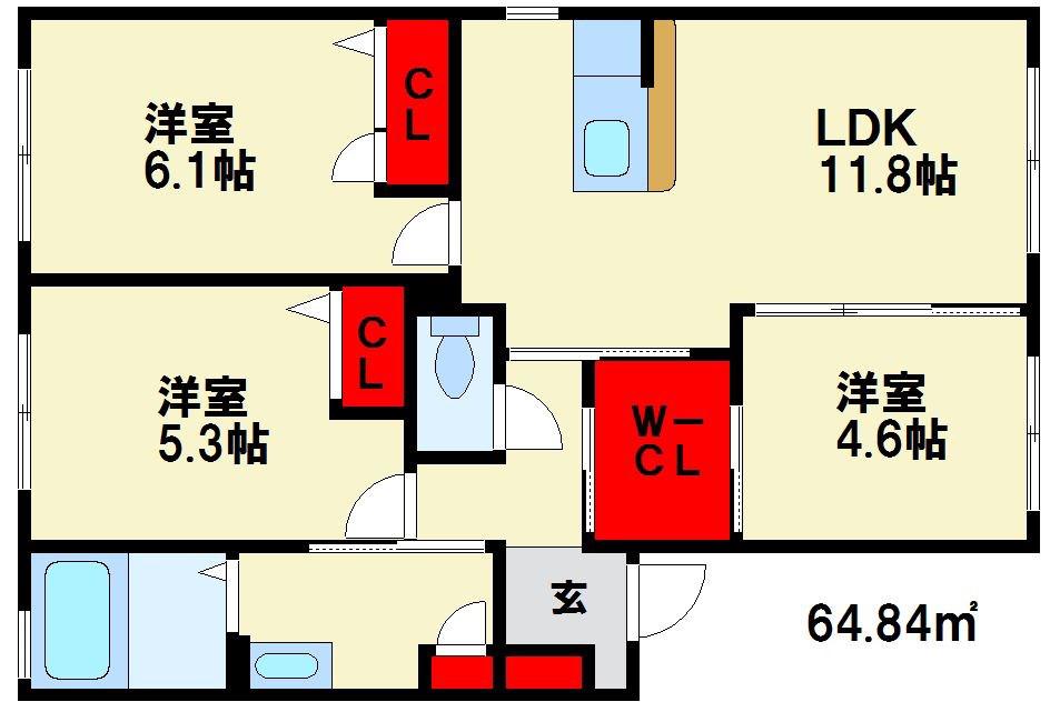 シャトーグレイスB棟(3LDK/2階)の間取り写真