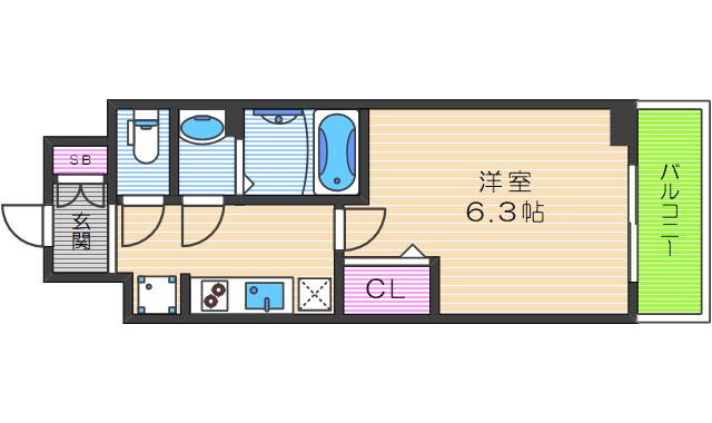 プレサンスTHETENNOJI逢坂トゥルー(1K/4階)の間取り写真