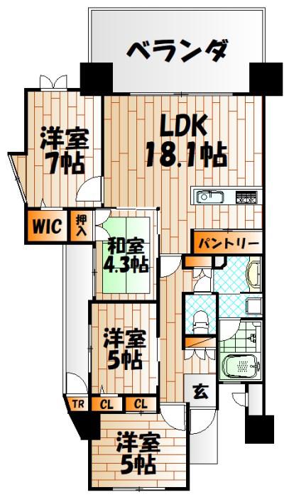 アーティックス上富野グランゲート(4LDK/3階)の間取り写真