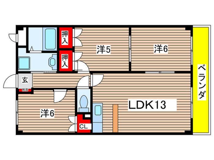 山ノ神マンション(3LDK/4階)の間取り写真