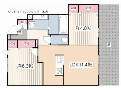 サニーコート加佐弐番館(2LDK/1階)の間取り写真