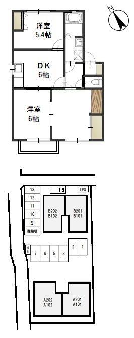 セシーズ兼基 A棟(3DK/2階)の間取り写真