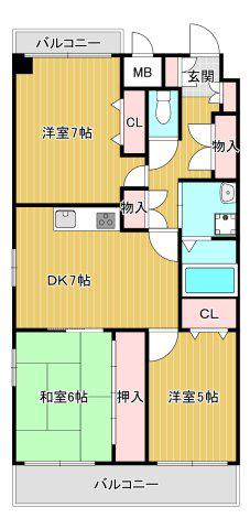 ヴィラ東中通(3DK/8階)の間取り写真