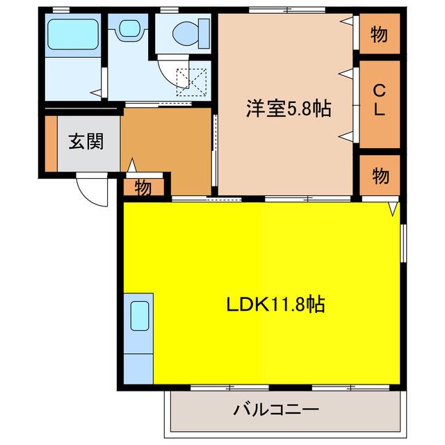 ハートハウスB(1LDK/2階)の間取り写真