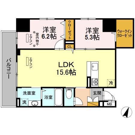 京成千原線 千葉中央駅 徒歩4分 14階建 築6年(2LDK/7階)の間取り写真