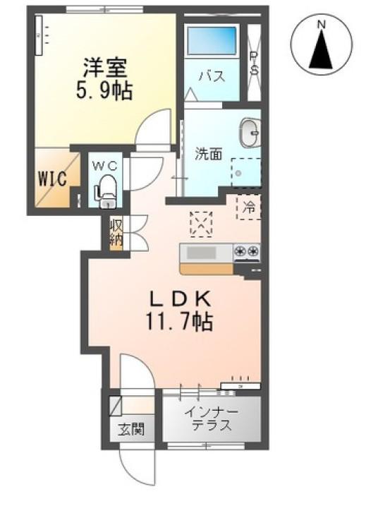  新発田市富塚町2丁目6-16アパート(1LDK/1階)の間取り写真